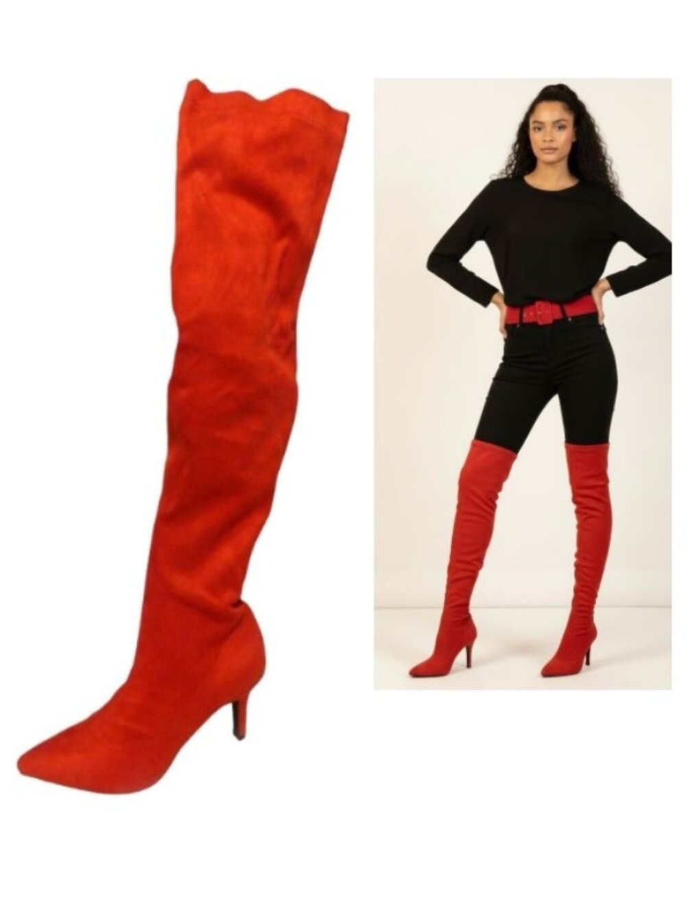 INC International Concepts Briella Sock Over-The-Knee Boot, Red Lava, 5.5